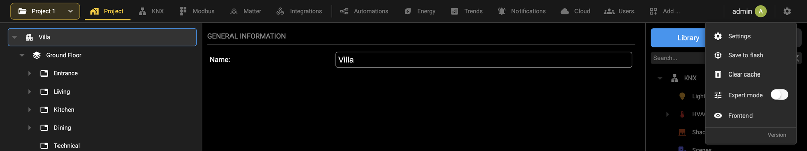 Configuration menu