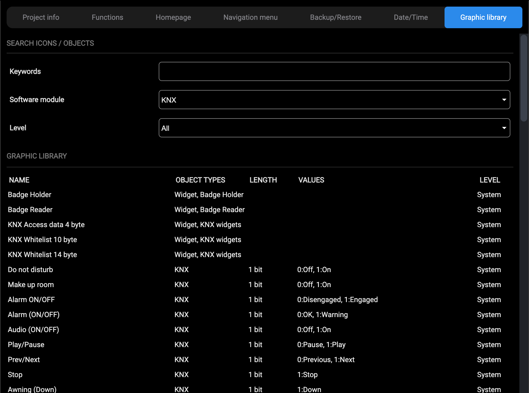 Graphic library tab
