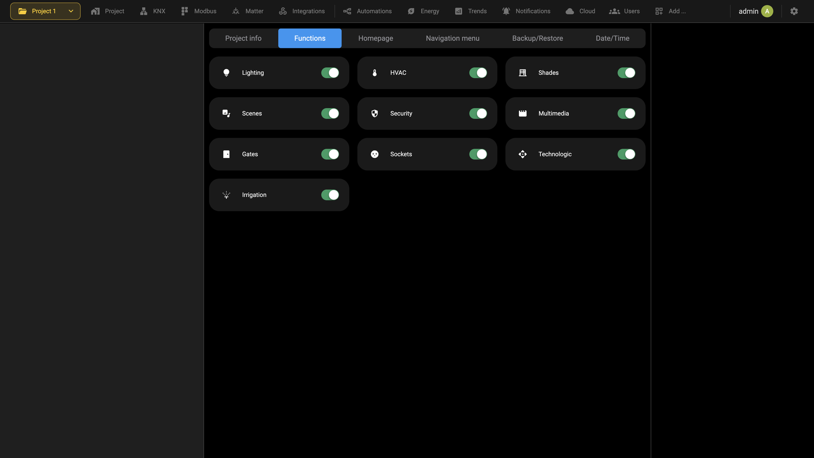 Functions settings