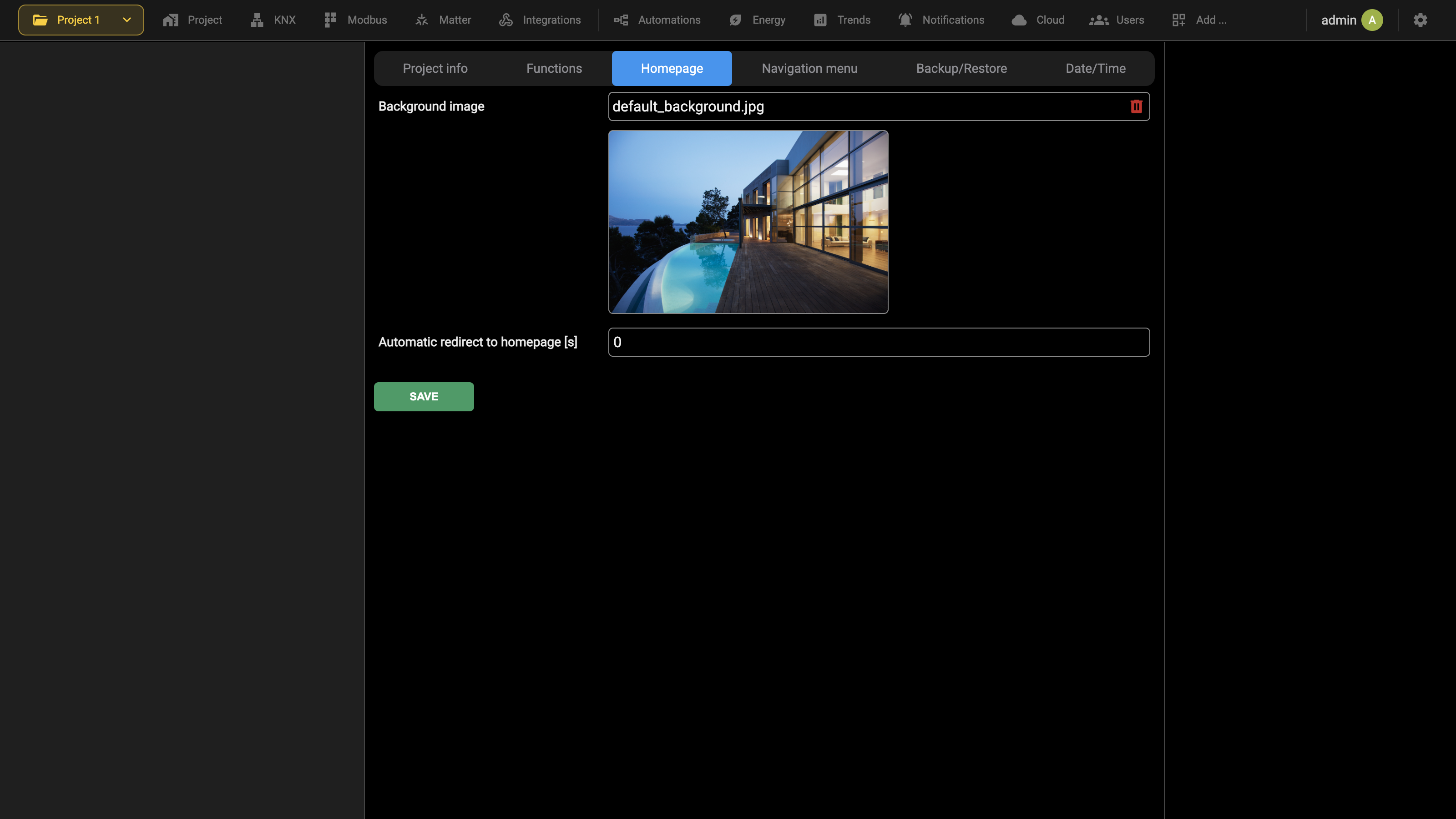 Homepage settings