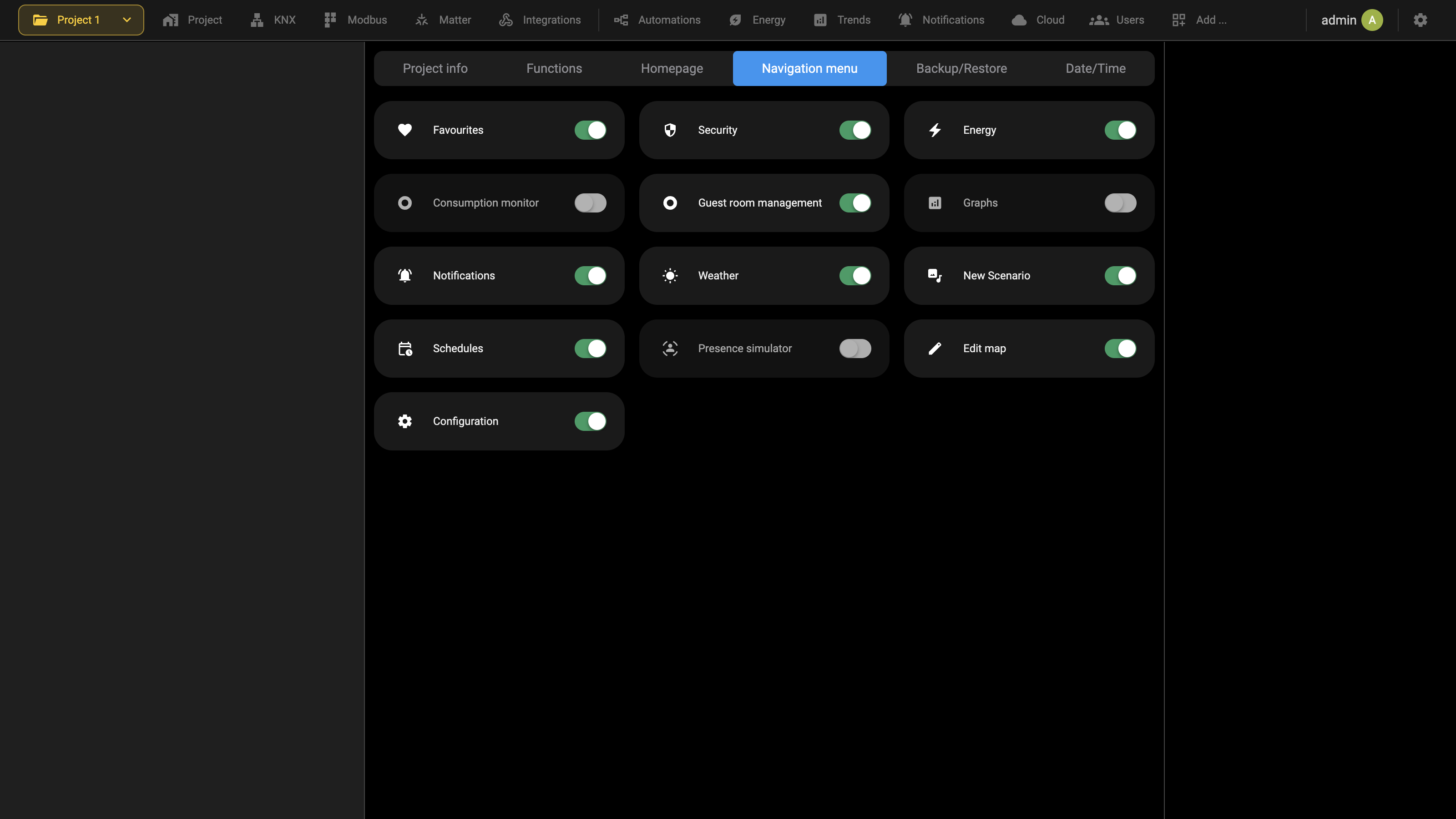 Navigation menu settings