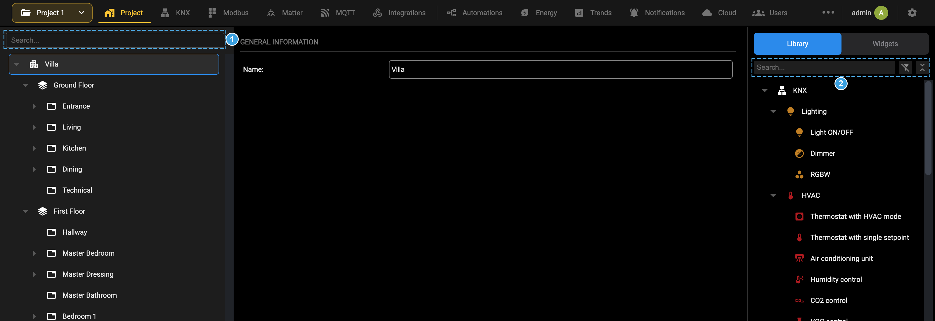 Search fields in the side panels