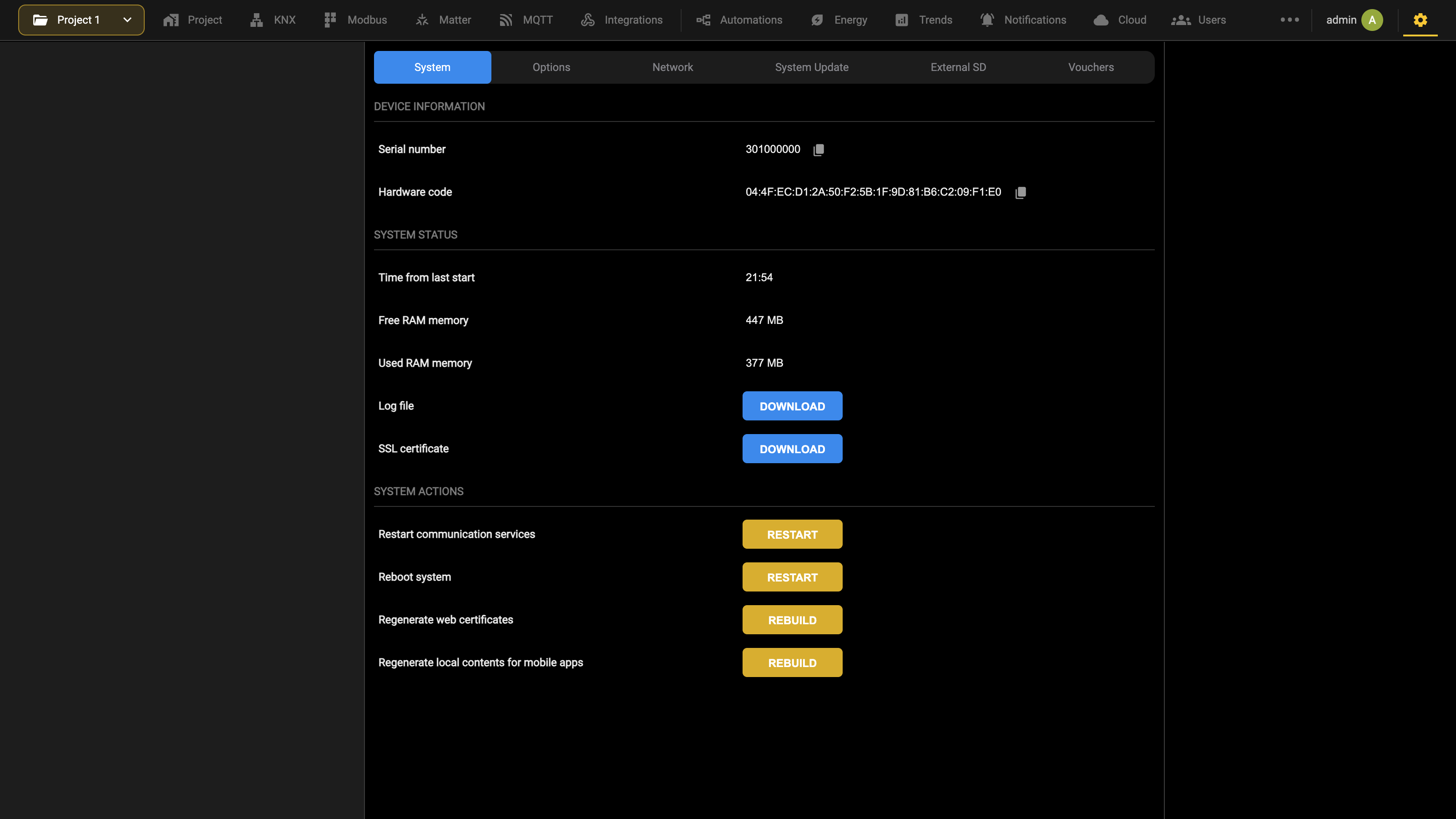 System tab
