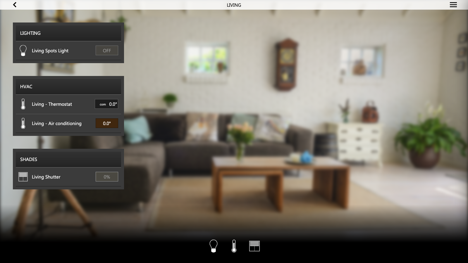 A room with its widgets grouped by function