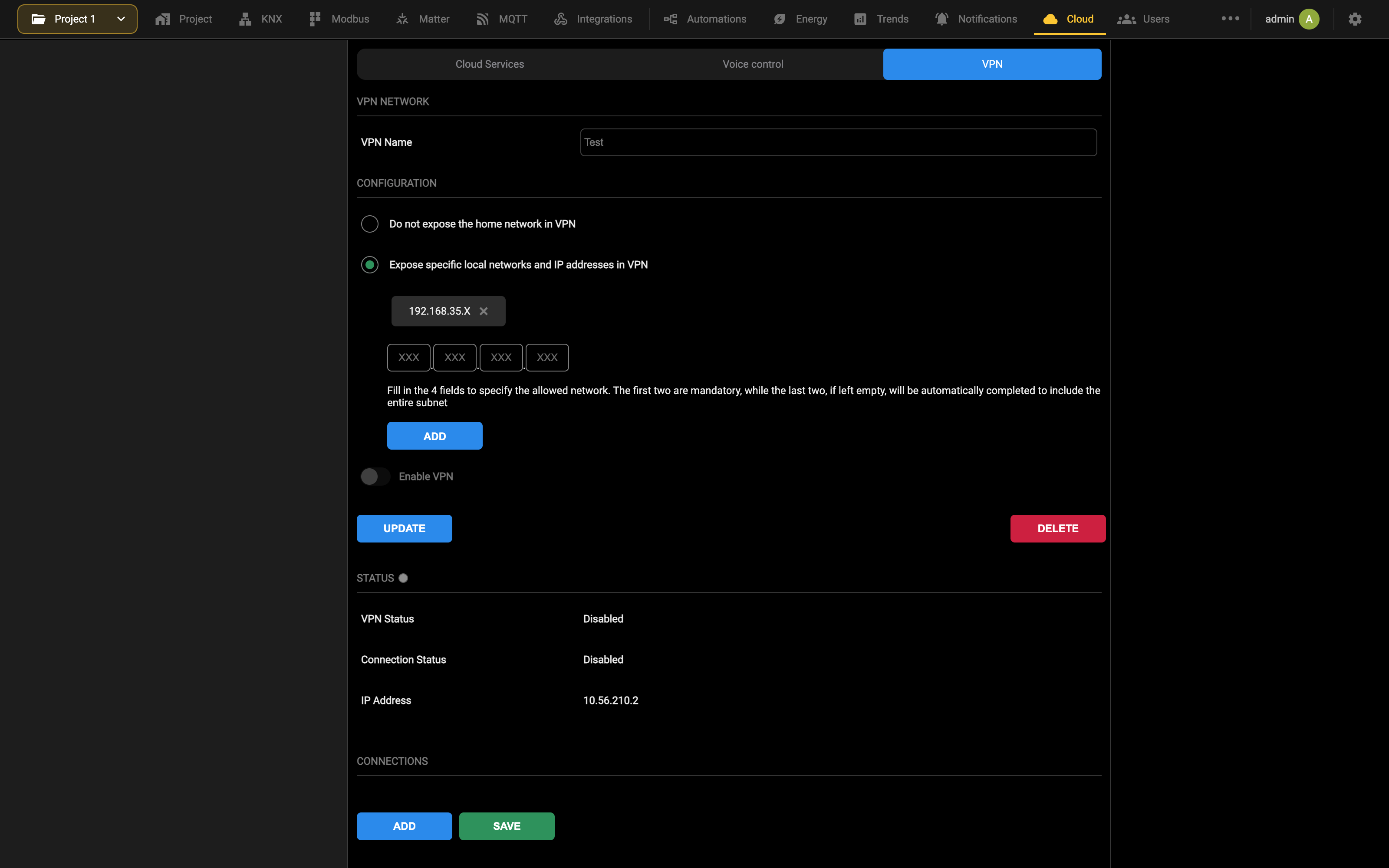 VPN page after creation