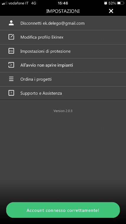 App settings after the cloud account has been connected