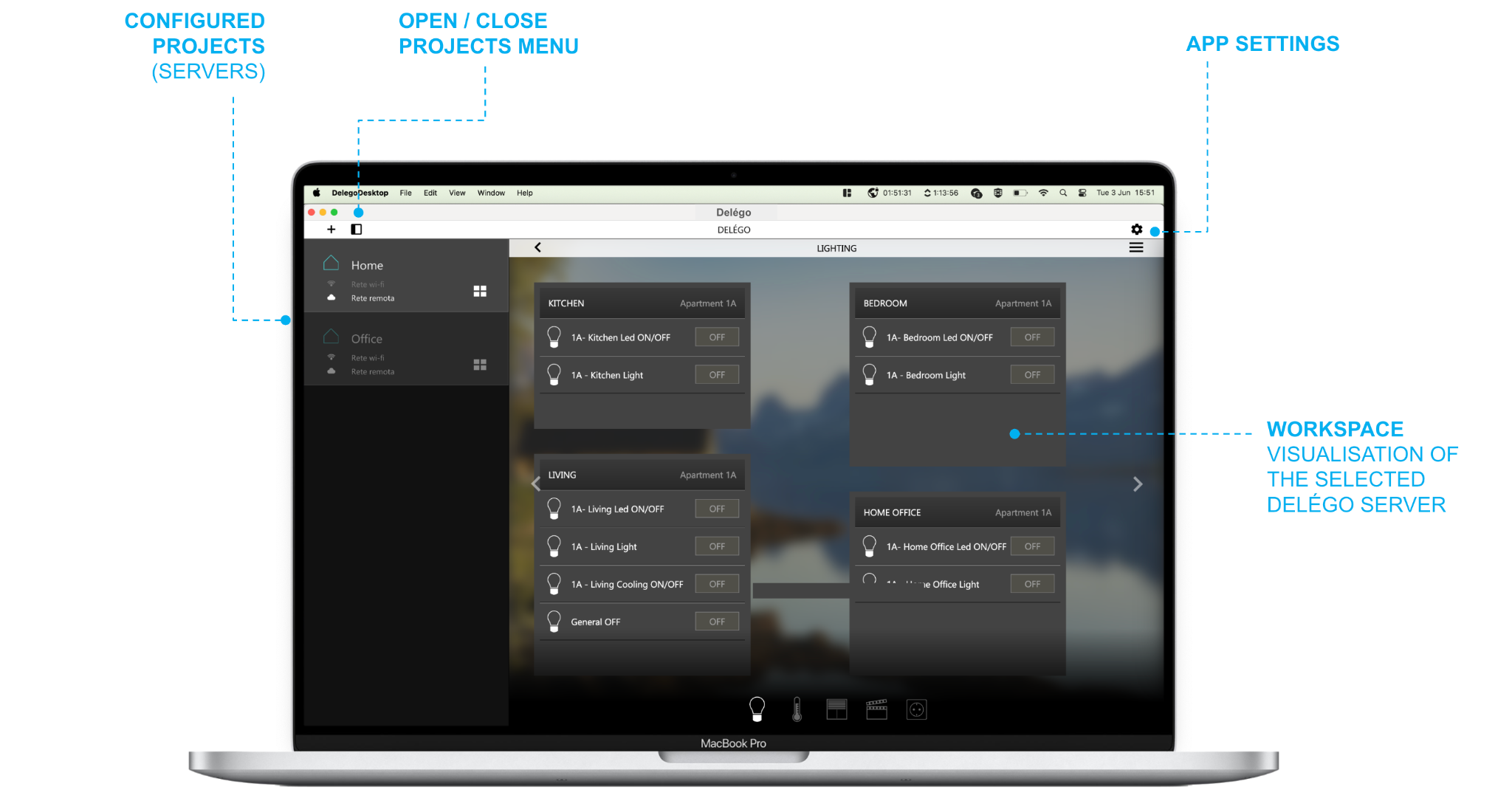 Main window of the Delego desktop app
