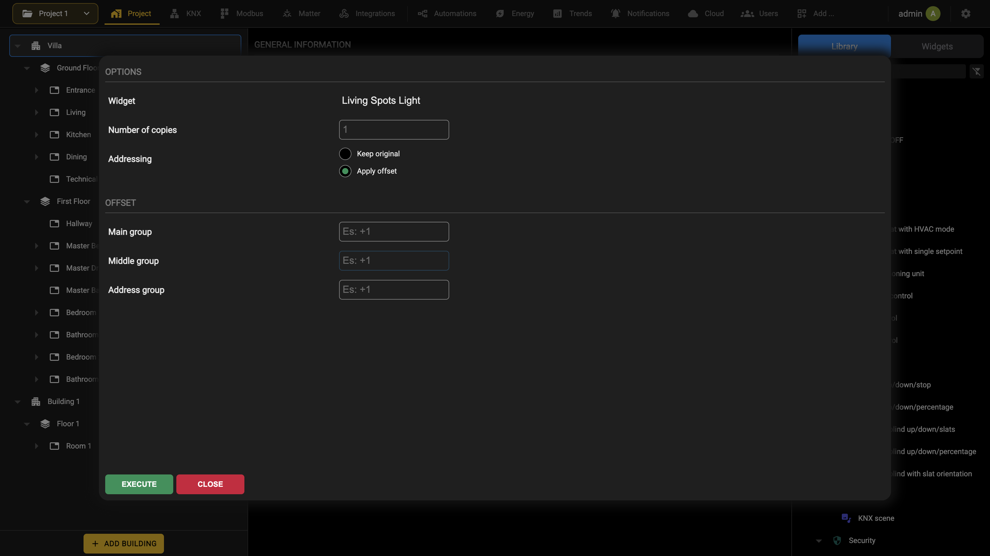 The clone dialog with the offset options