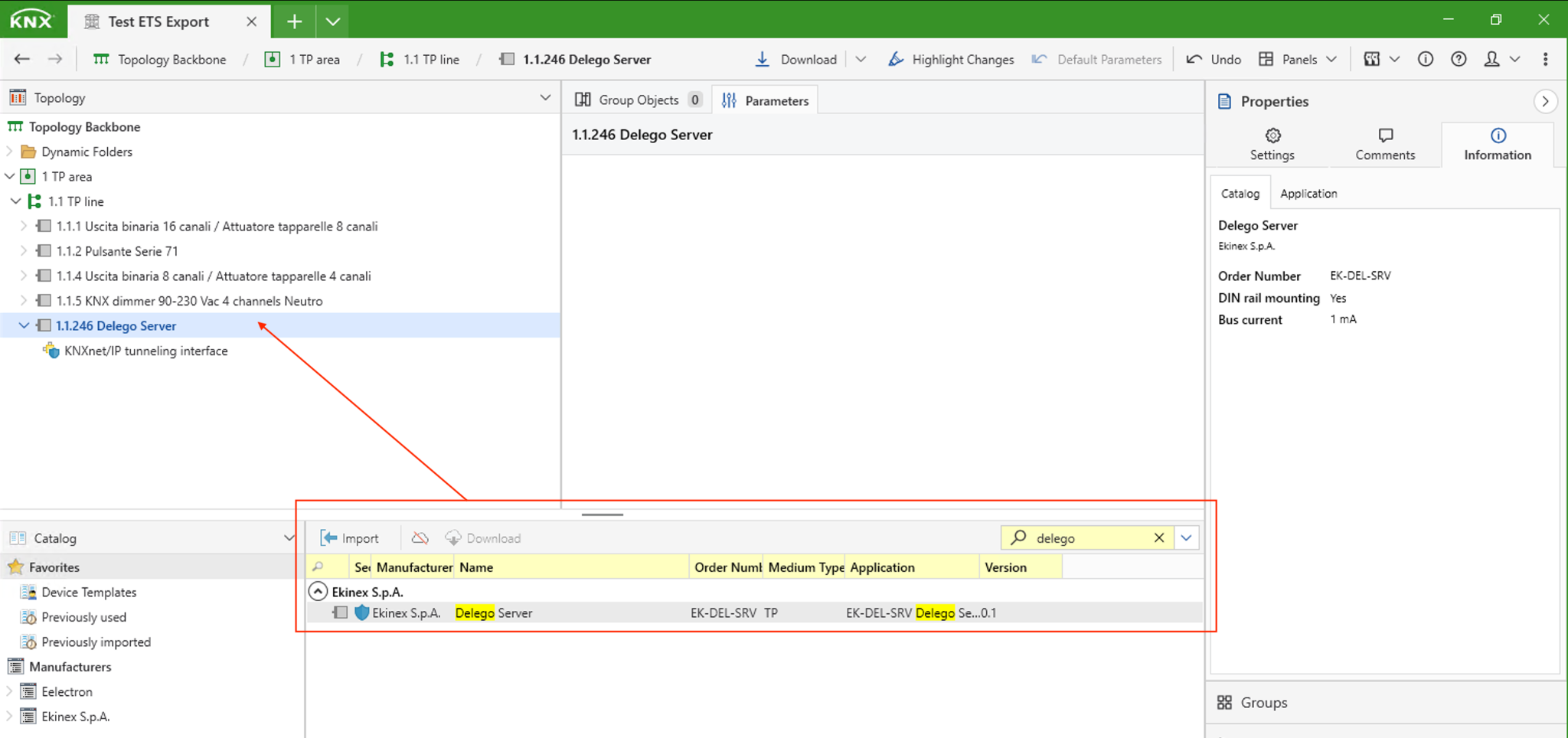 The Delégo Server entry in the ETS catalogue