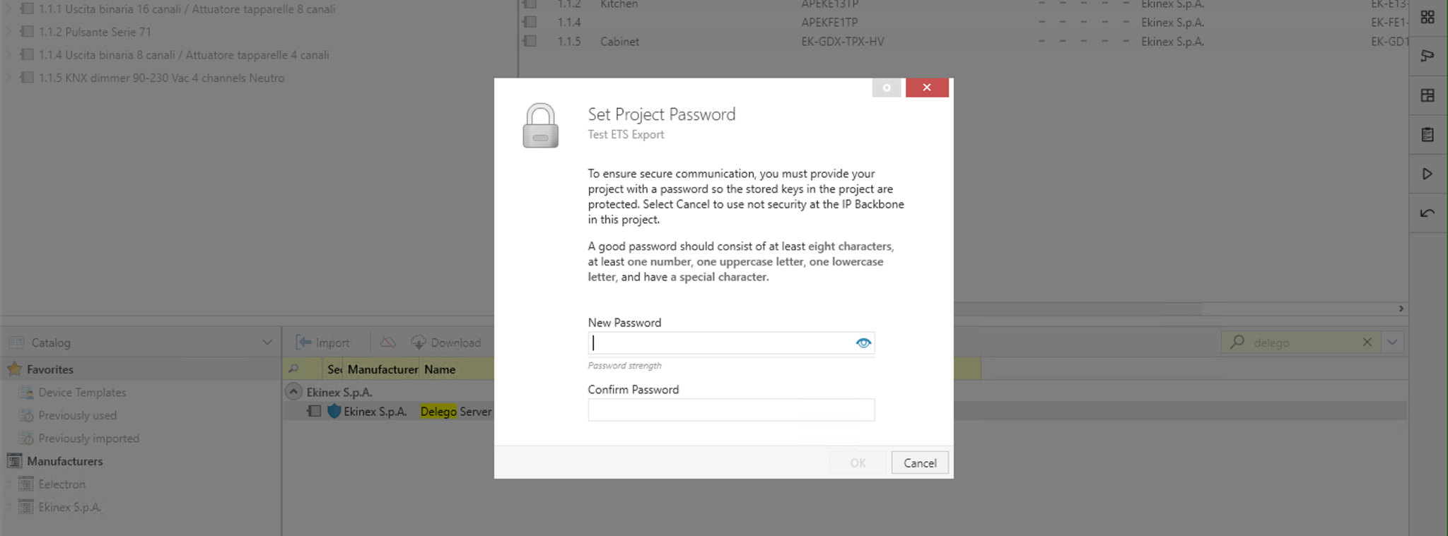 The ETS project password dialog