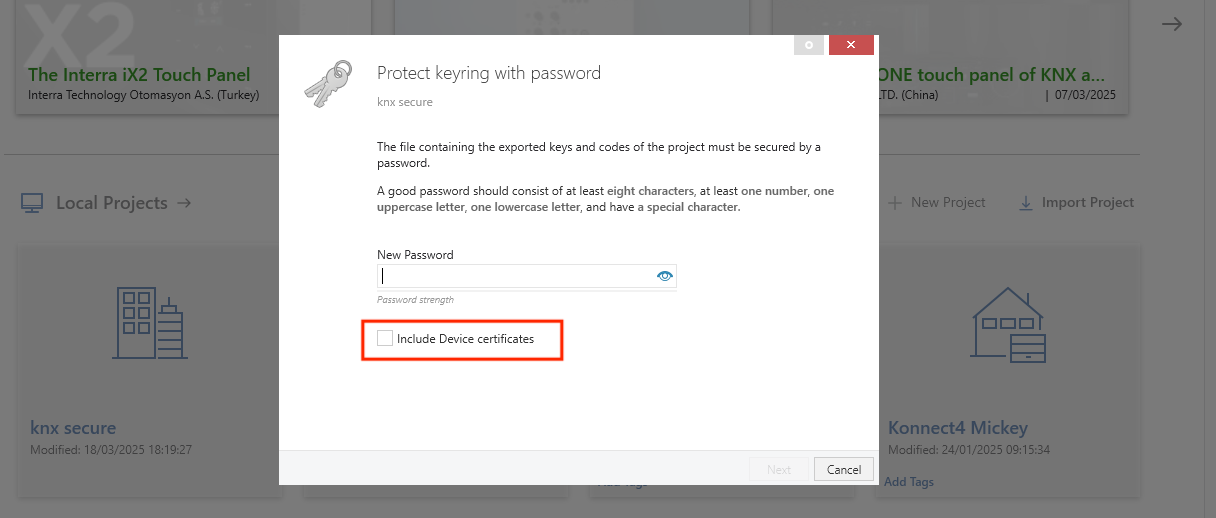 The keyring password dialog