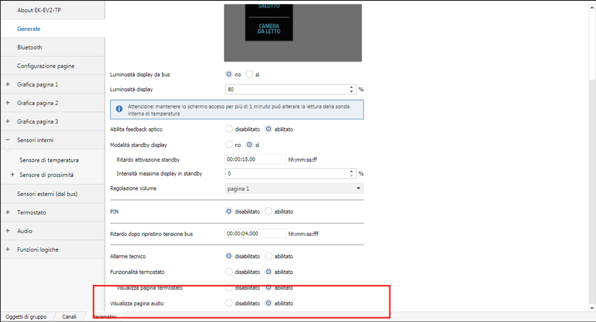 The parameter that shows the audio page