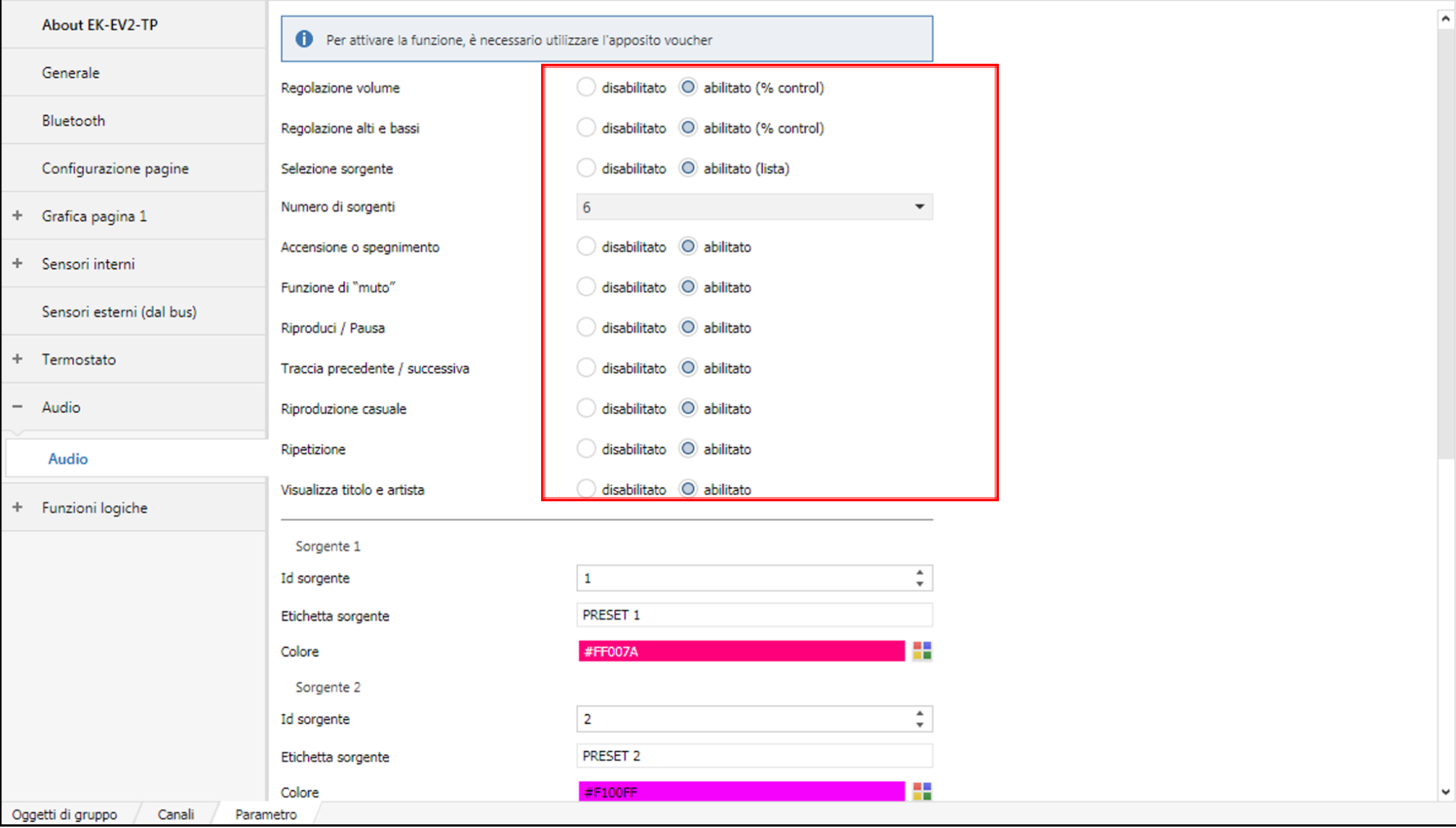 The audio tab of the panel library