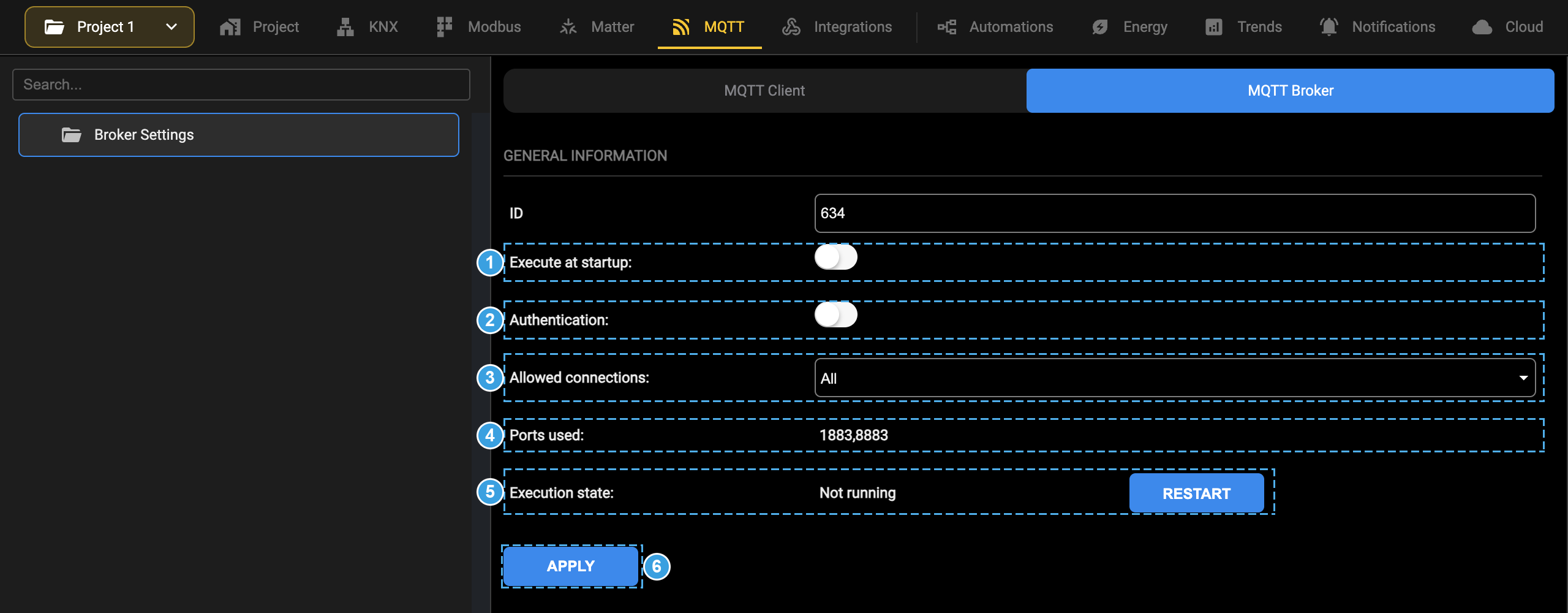 MQTT Broker tab