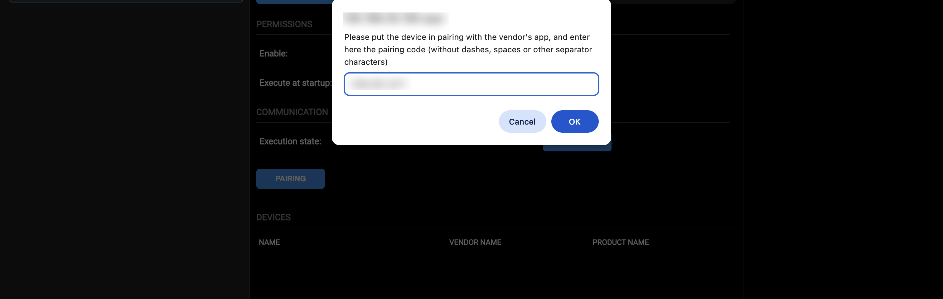 Entering the pairing code