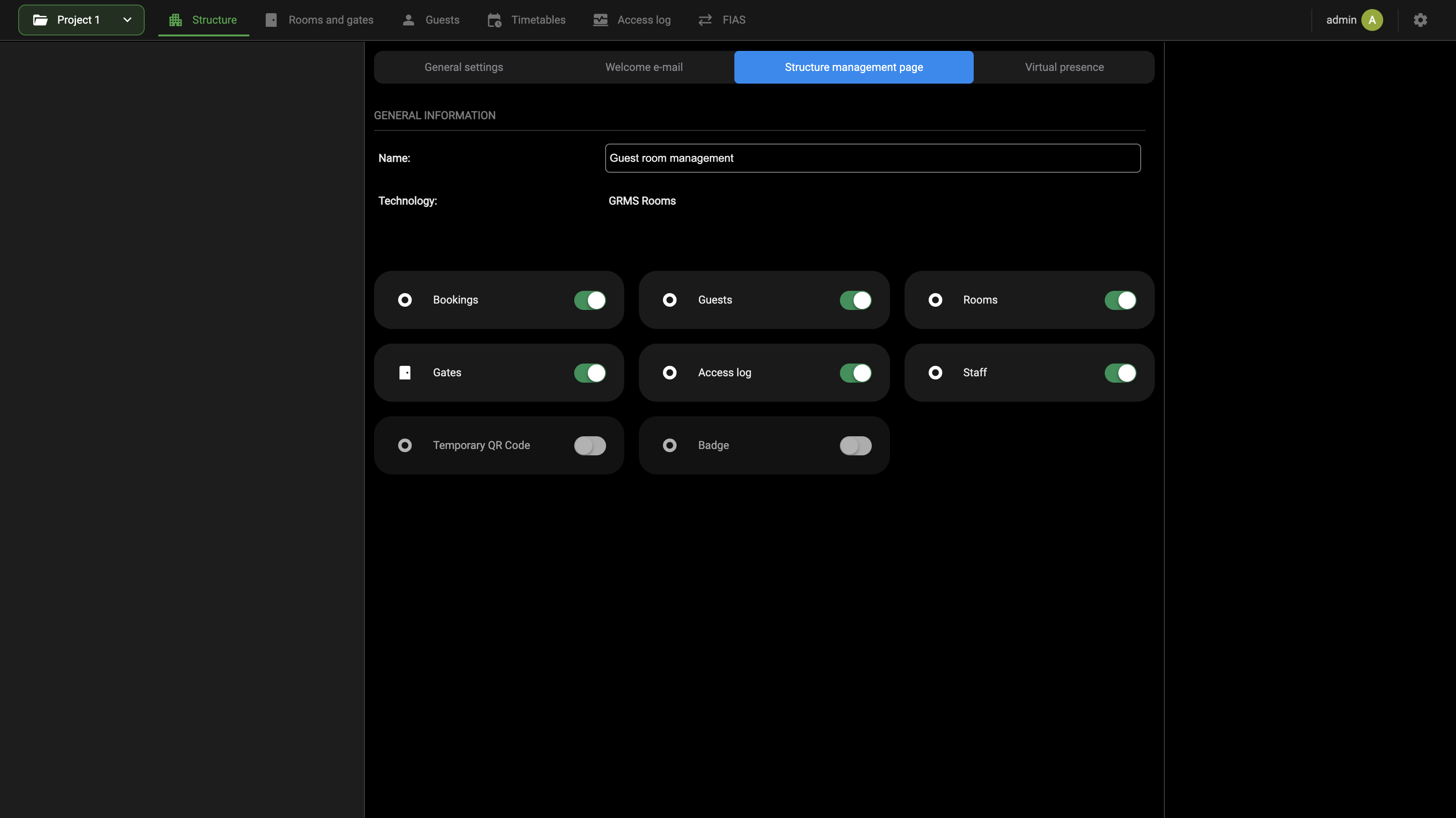 Structure management page