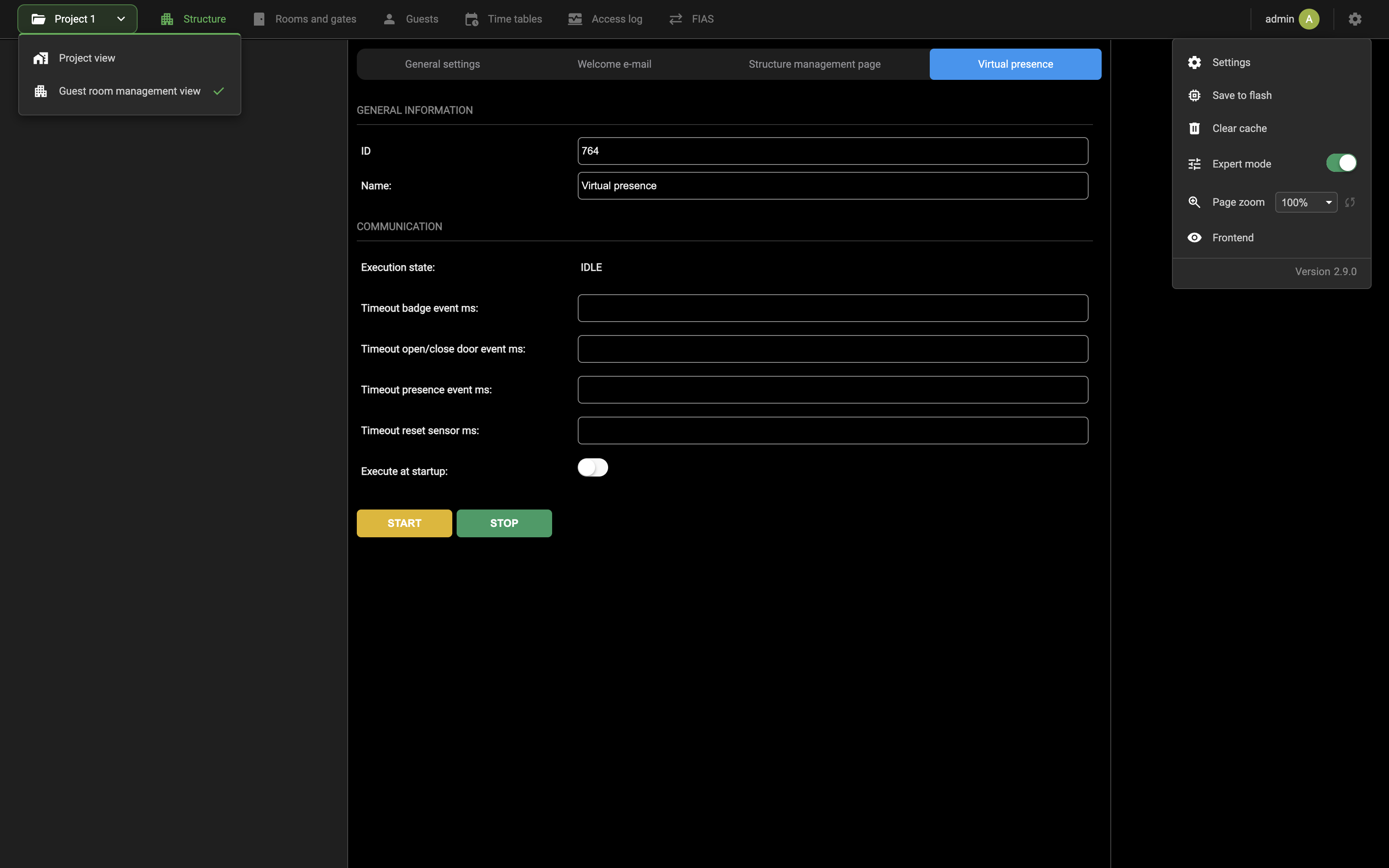 Virtual presence tab in expert mode