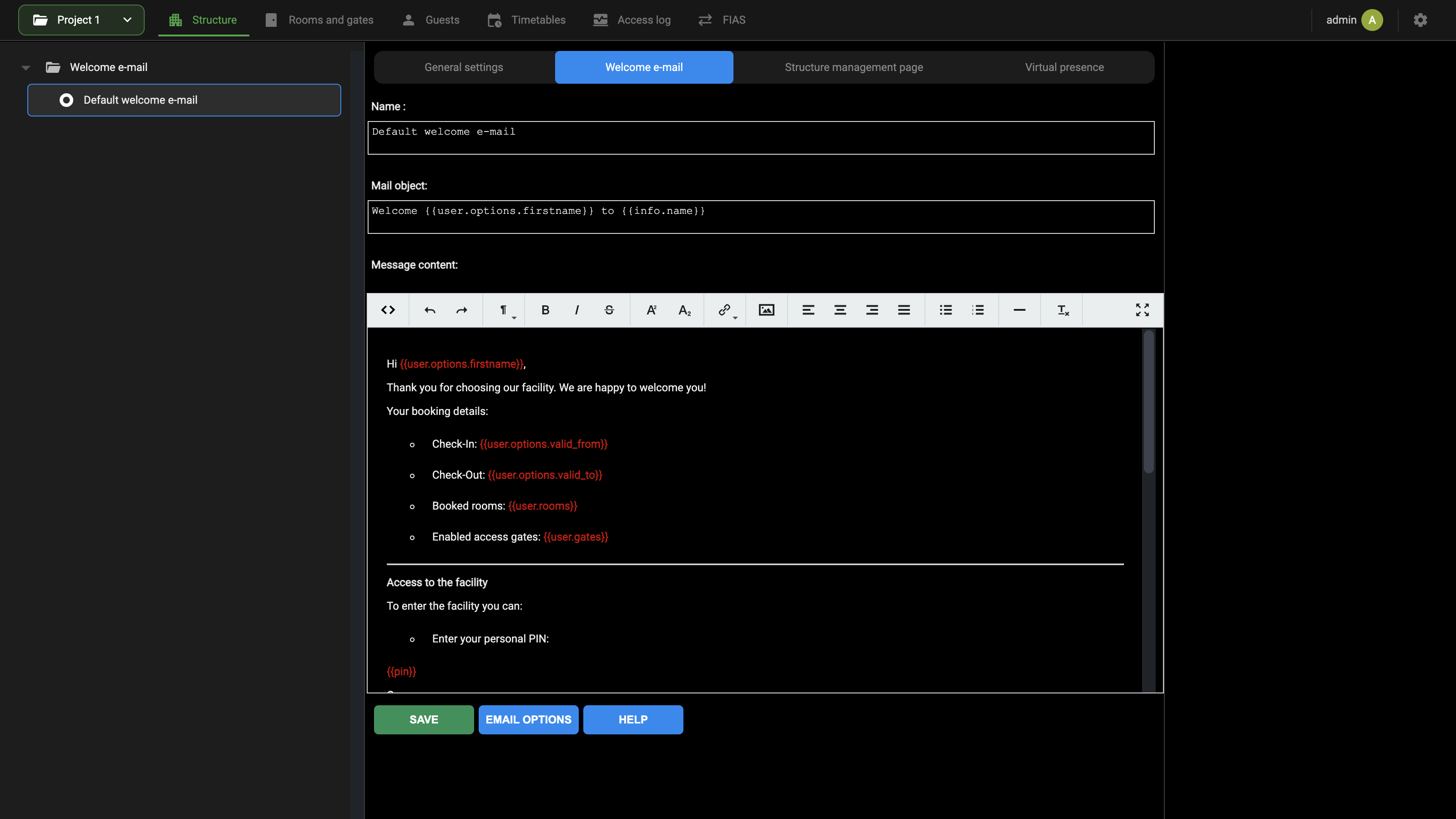 Default welcome e-mail