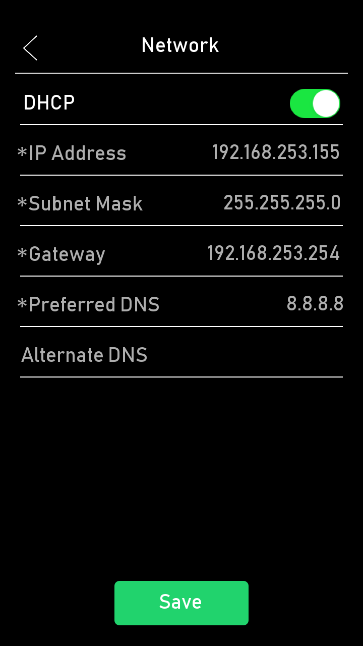 Network settings of the DICO