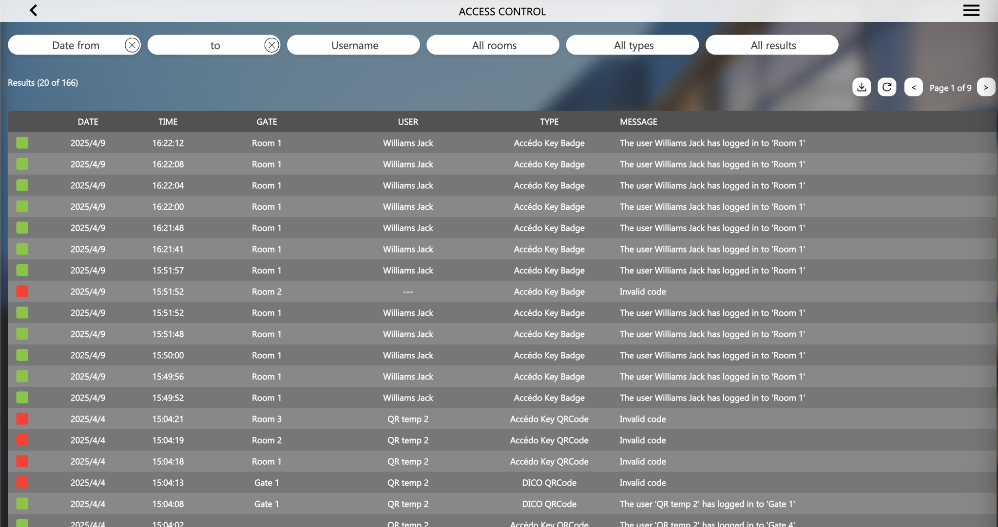 Access log page