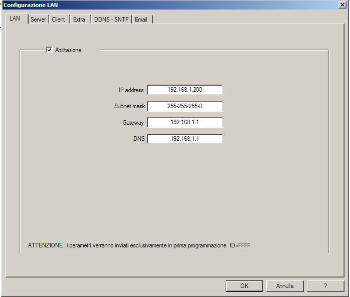 LAN tab of the control panel configuration software
