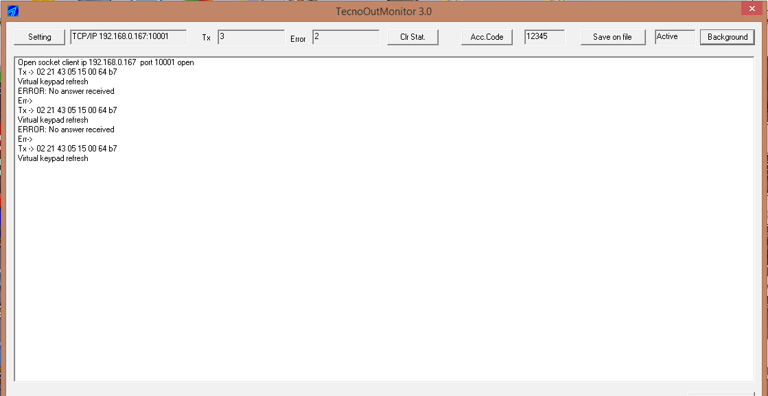 TecnoOutMonitor connection test