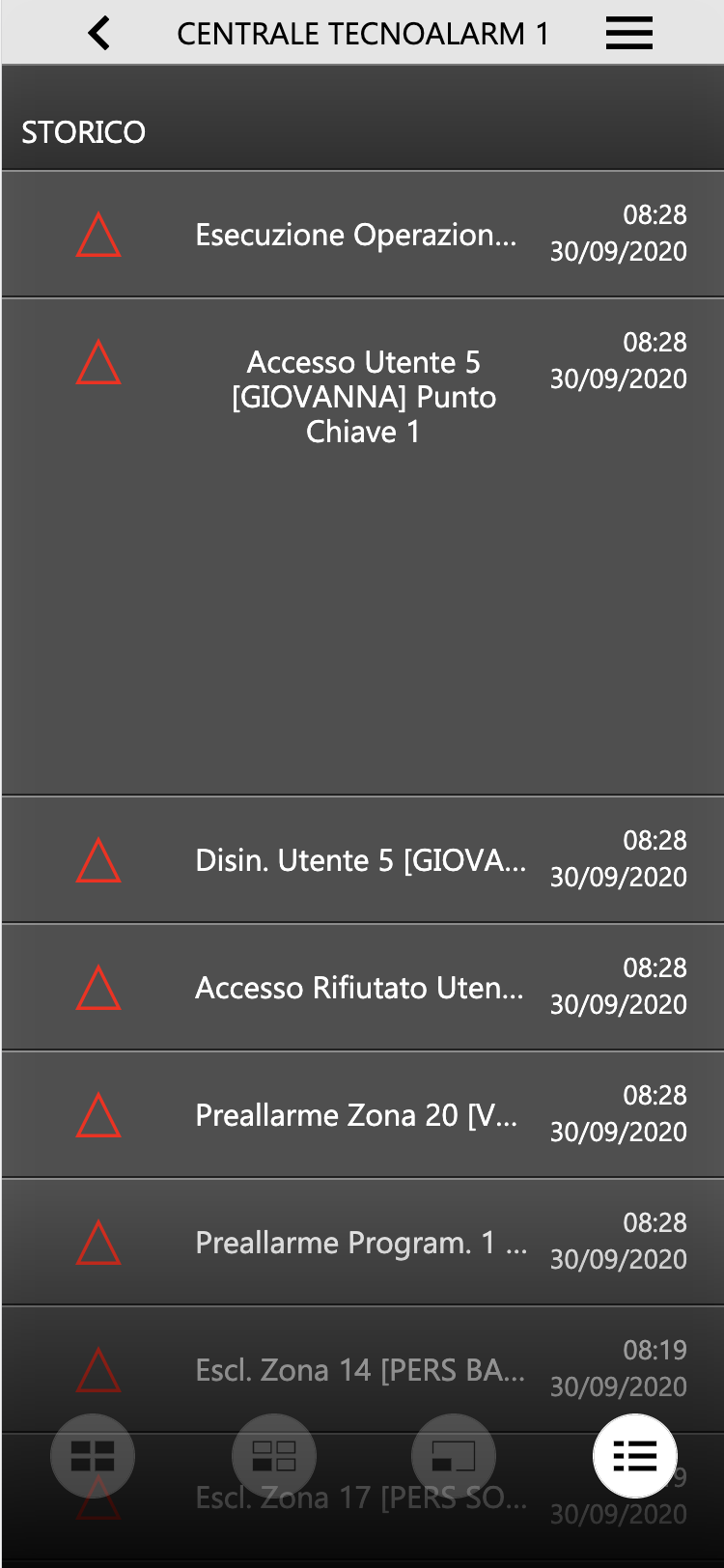 Log panel on a smartphone