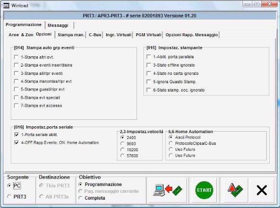 Serial port options of the PRT-3 module