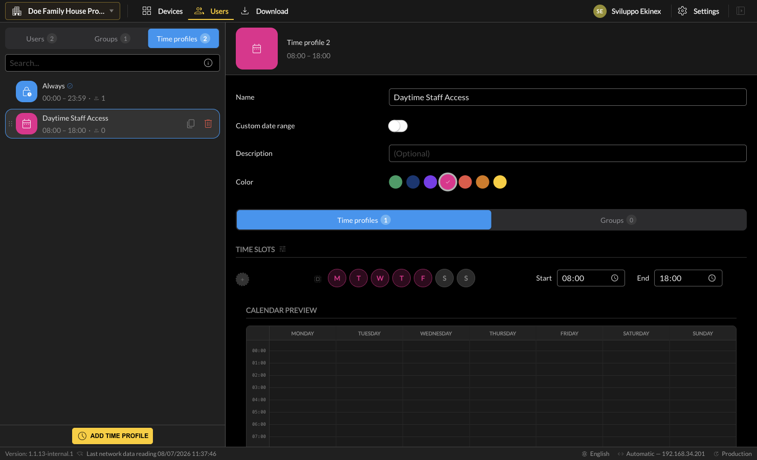 Custom time profile editor
