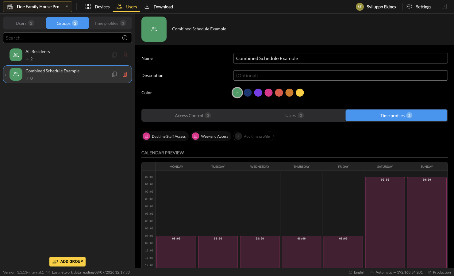 Calendar preview showing the summation of two profiles