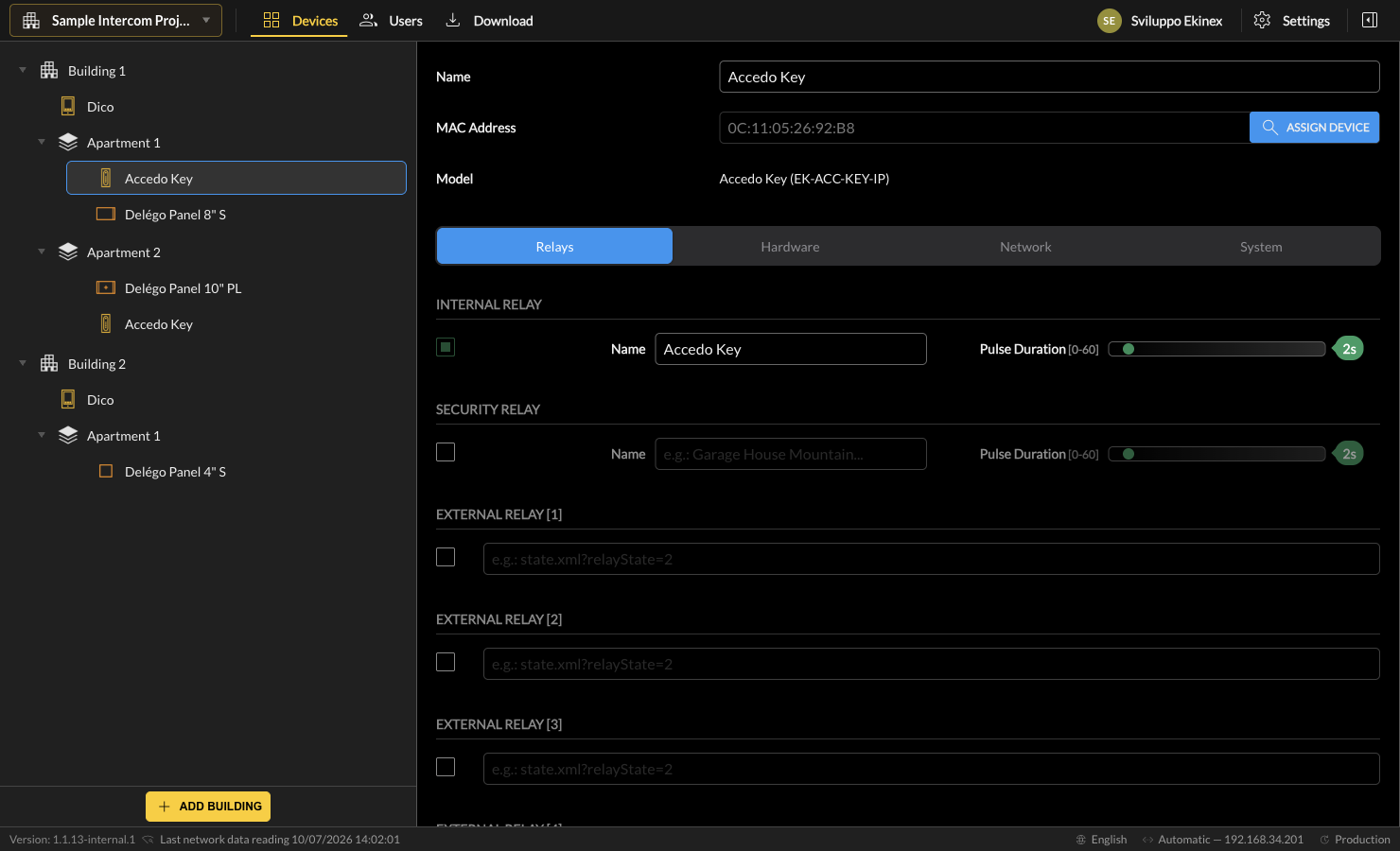 Accedo Key Relays tab