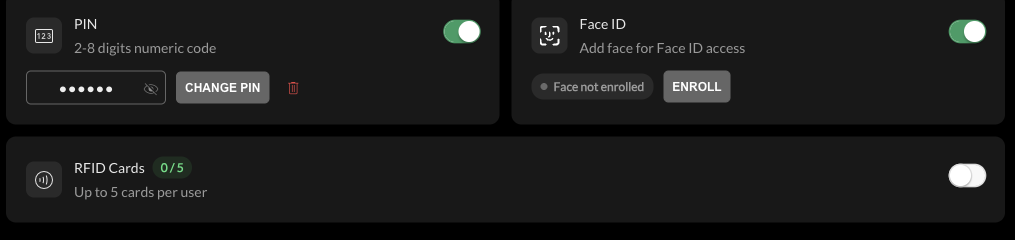 Family member with PIN and Face ID enabled