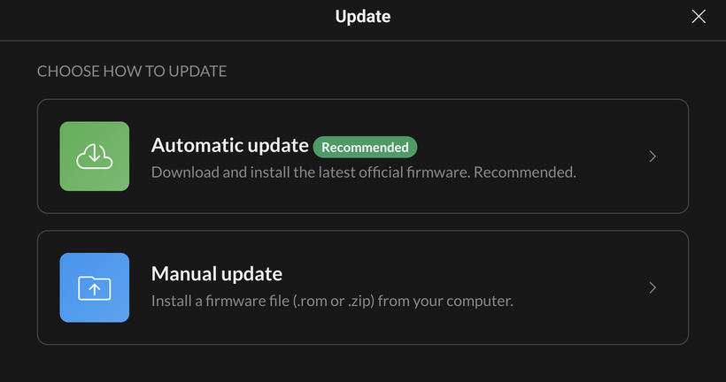 Firmware update dialog