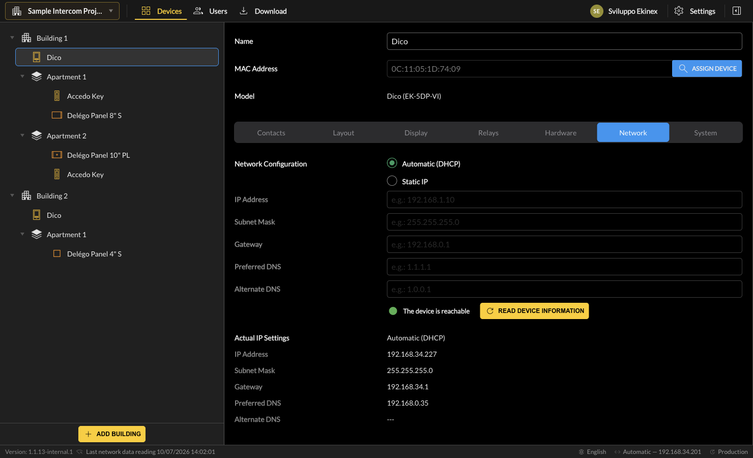 DICO Network tab