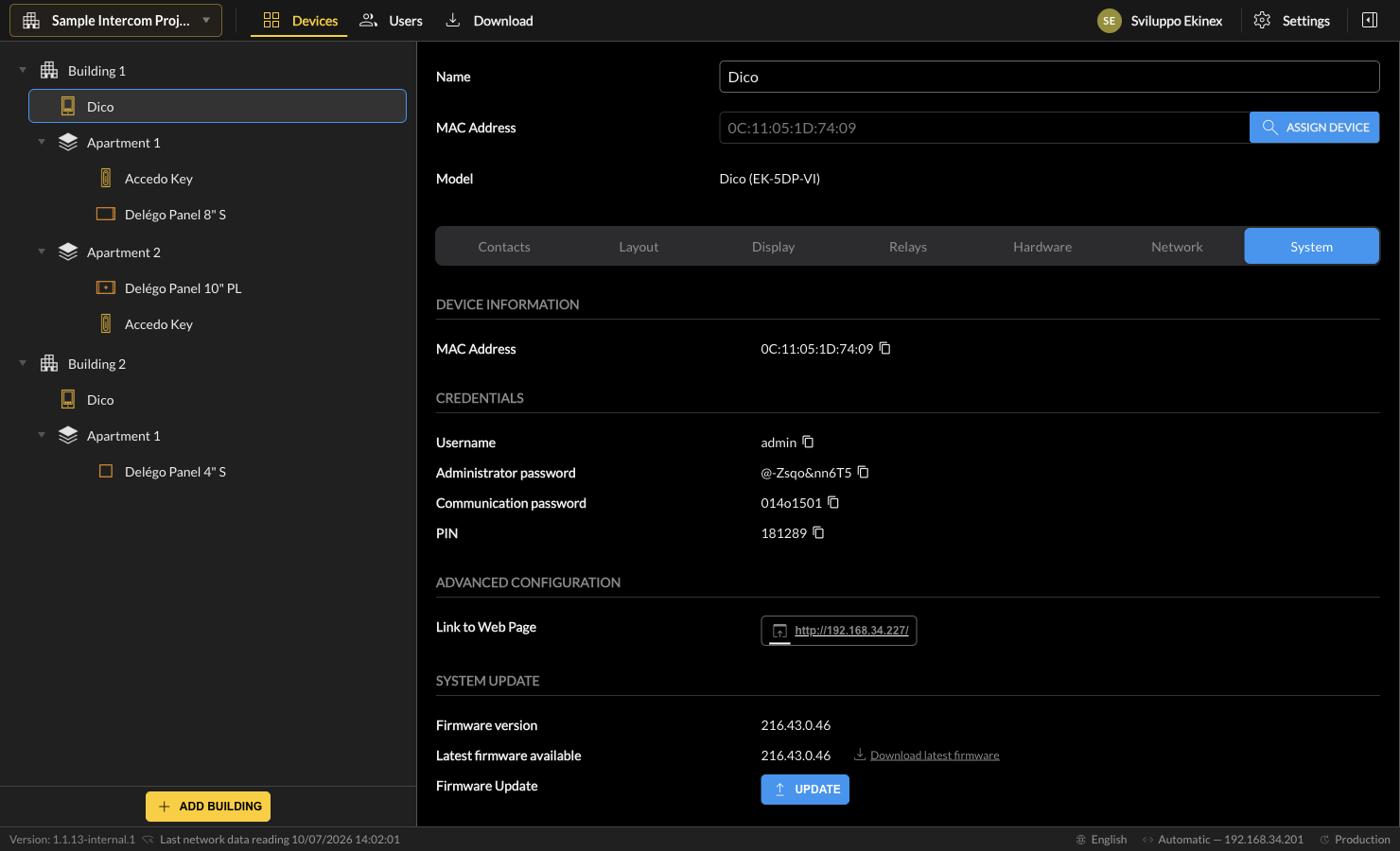 DICO System tab