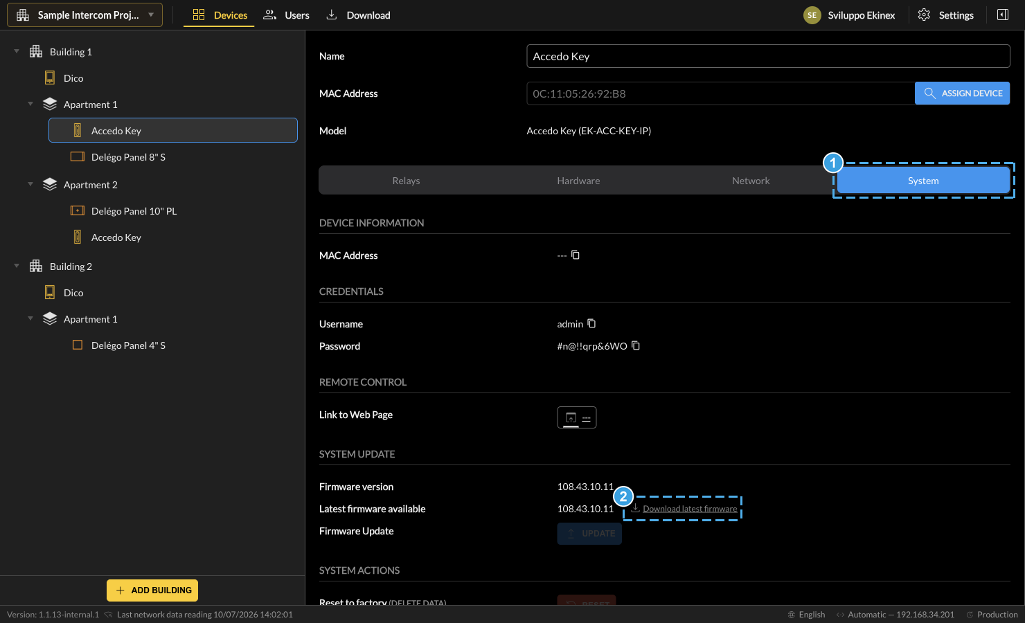 System tab firmware download