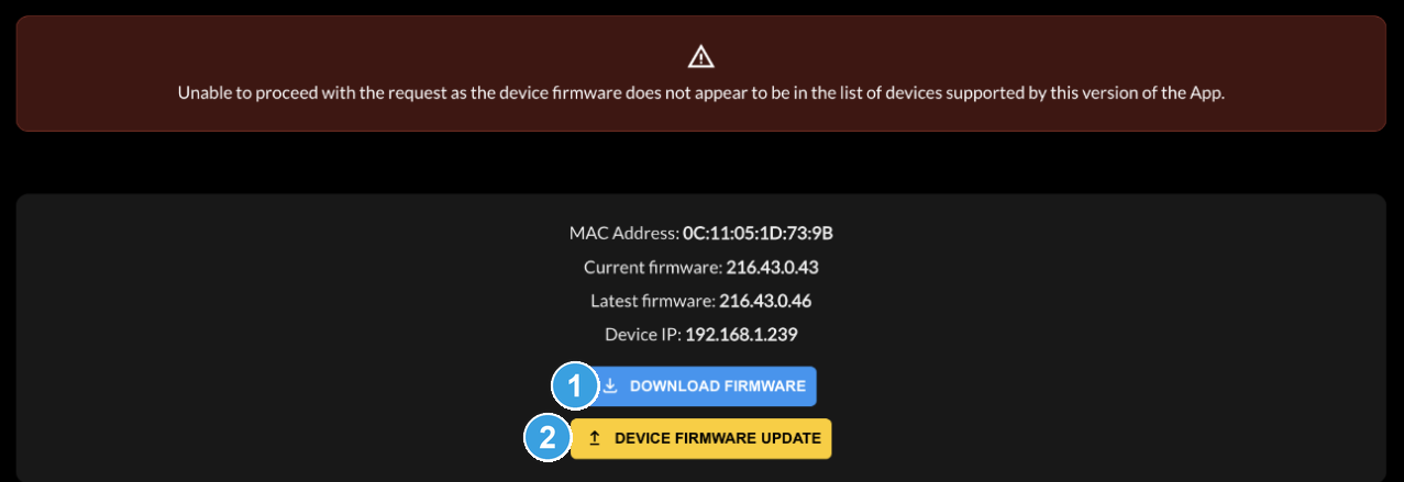 Firmware update dialog