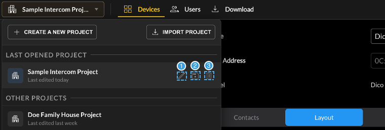 Project selector dropdown