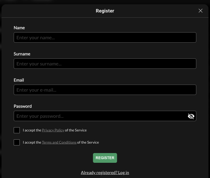 Account creation form