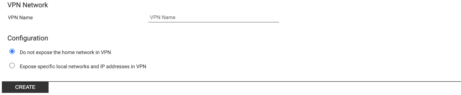 VPN creation form