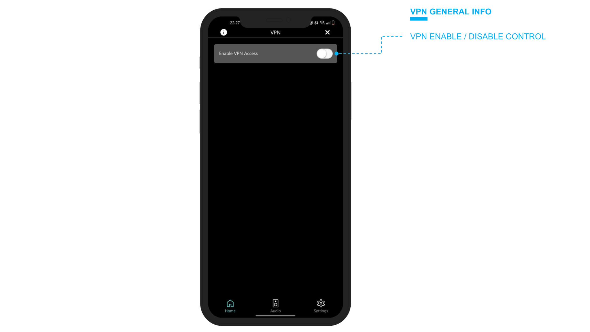 VPN disabled view in the mobile app